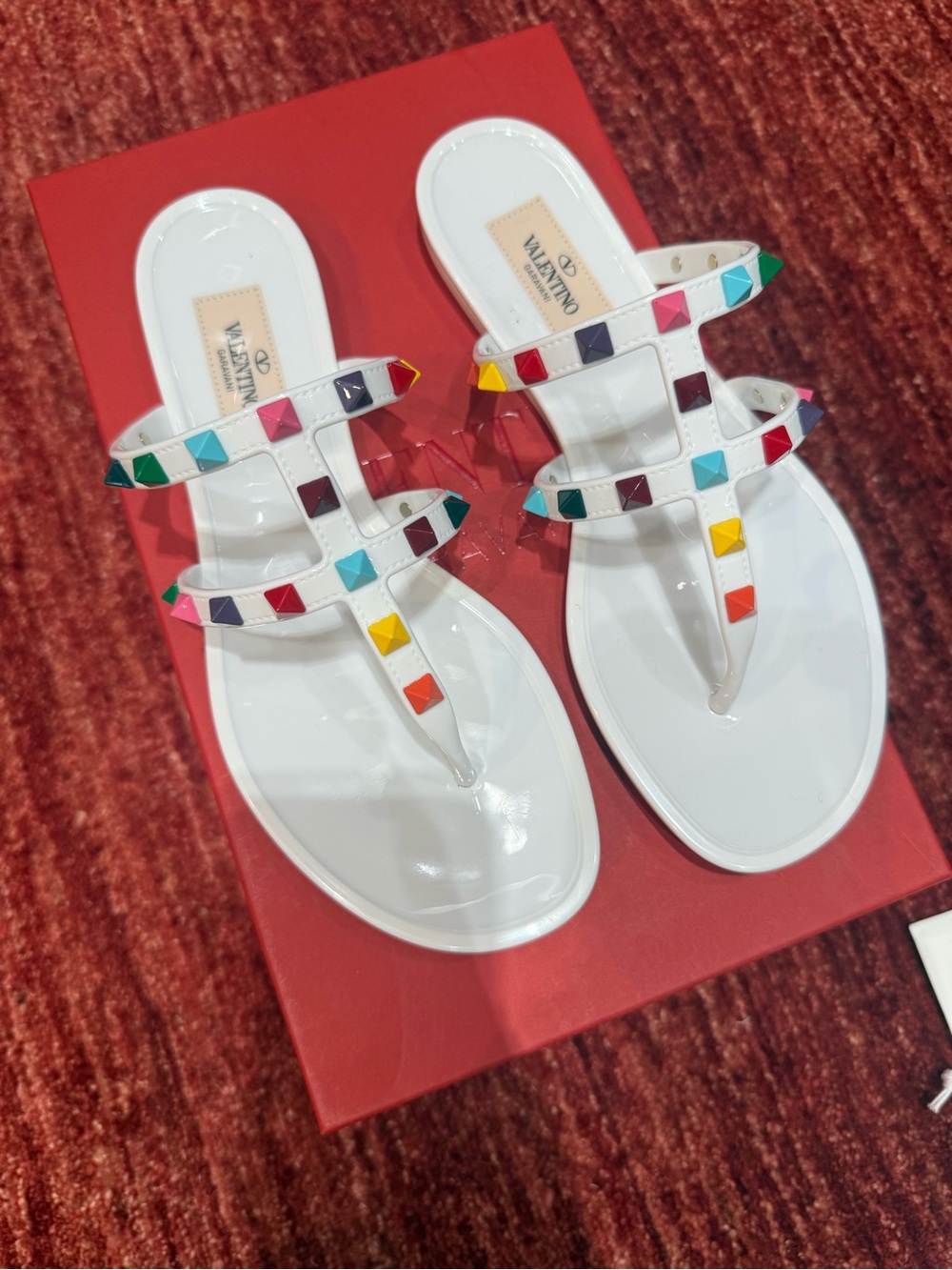 Valentino White Jelly Thong Sandals with Multicolor Studs